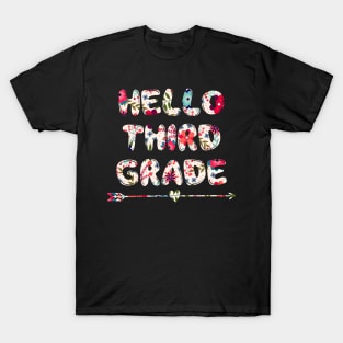 Floral Hello Third 3rd grade team teacher student back to school T-Shirt